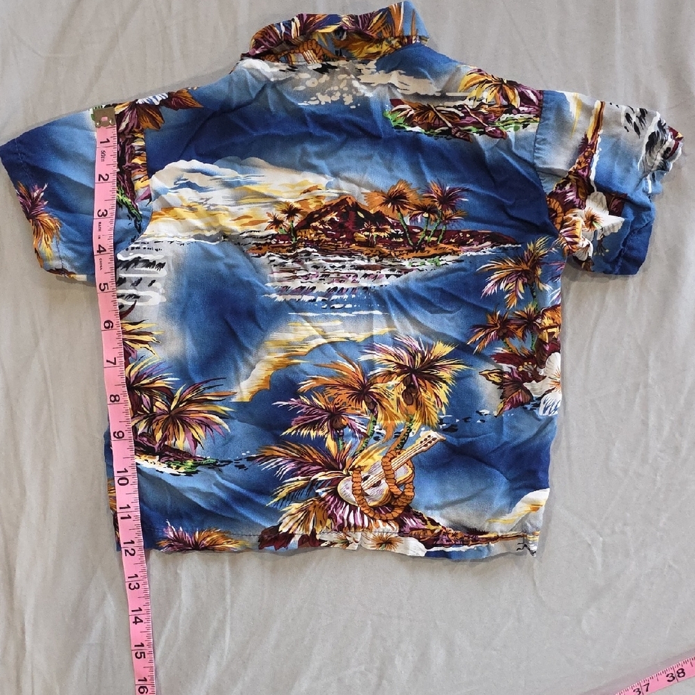 Kids Blue Hawaiian Button-Down Shirt with Tropical Print Camp Shirt - Picture 5 of 6